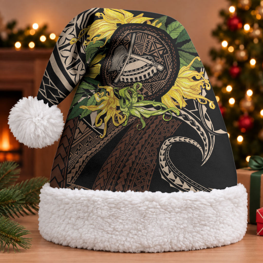 Samoa Moso'oi Flowers Tatau Christmas Santa Hat Festive Tapa Brown LT7 With Fur Brown - Polynesian Pride