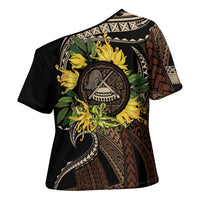 Samoa Moso'oi Flowers Tatau Cross Shoulder Shirt Festive Tapa Brown LT7 - Polynesian Pride