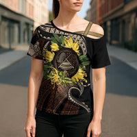 Samoa Moso'oi Flowers Tatau Cross Shoulder Shirt Festive Tapa Brown LT7 - Polynesian Pride