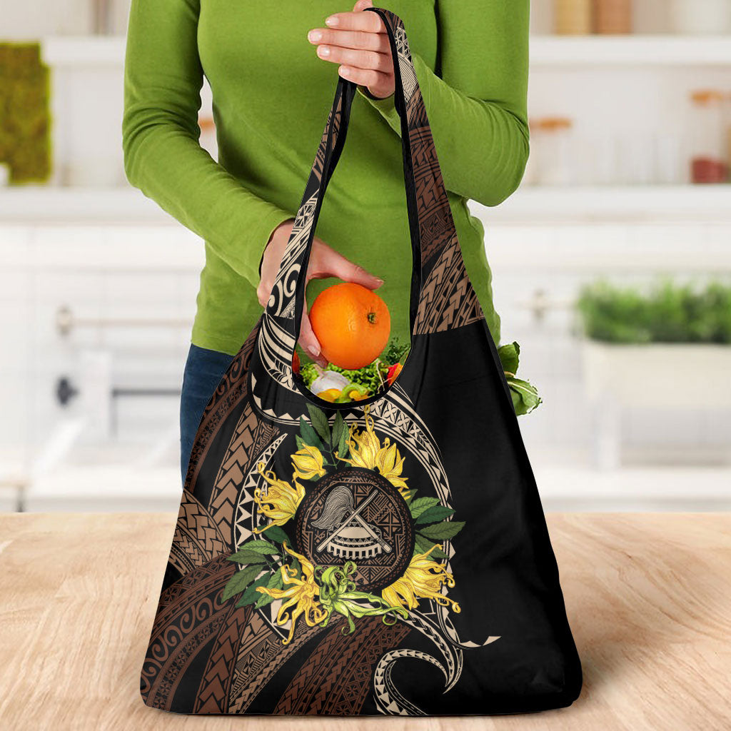 Samoa Moso'oi Flowers Tatau Grocery Bag Festive Tapa Brown LT7 - Polynesian Pride