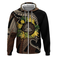 Samoa Moso'oi Flowers Tatau Hoodie Festive Tapa Brown LT7 Zip Hoodie Brown - Polynesian Pride