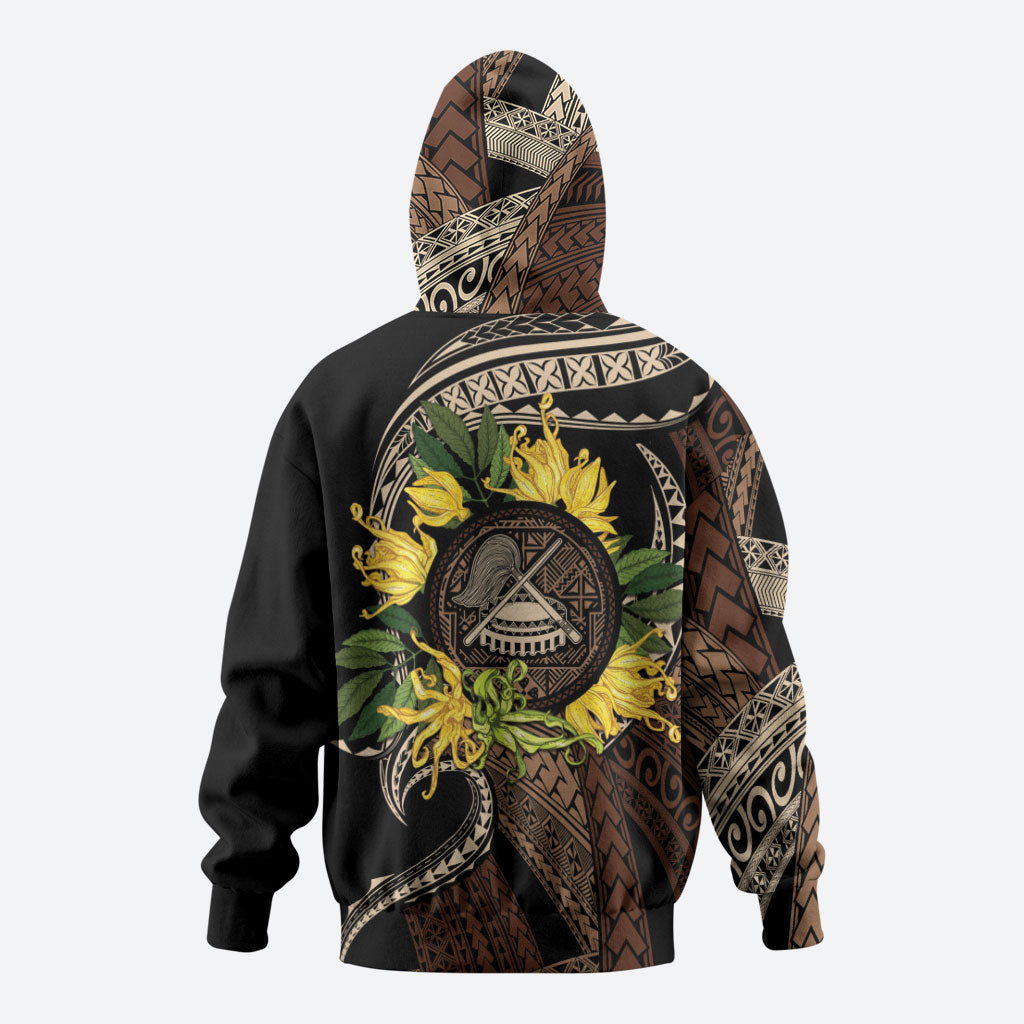 Samoa Moso'oi Flowers Tatau Hoodie Festive Tapa Brown LT7 - Polynesian Pride