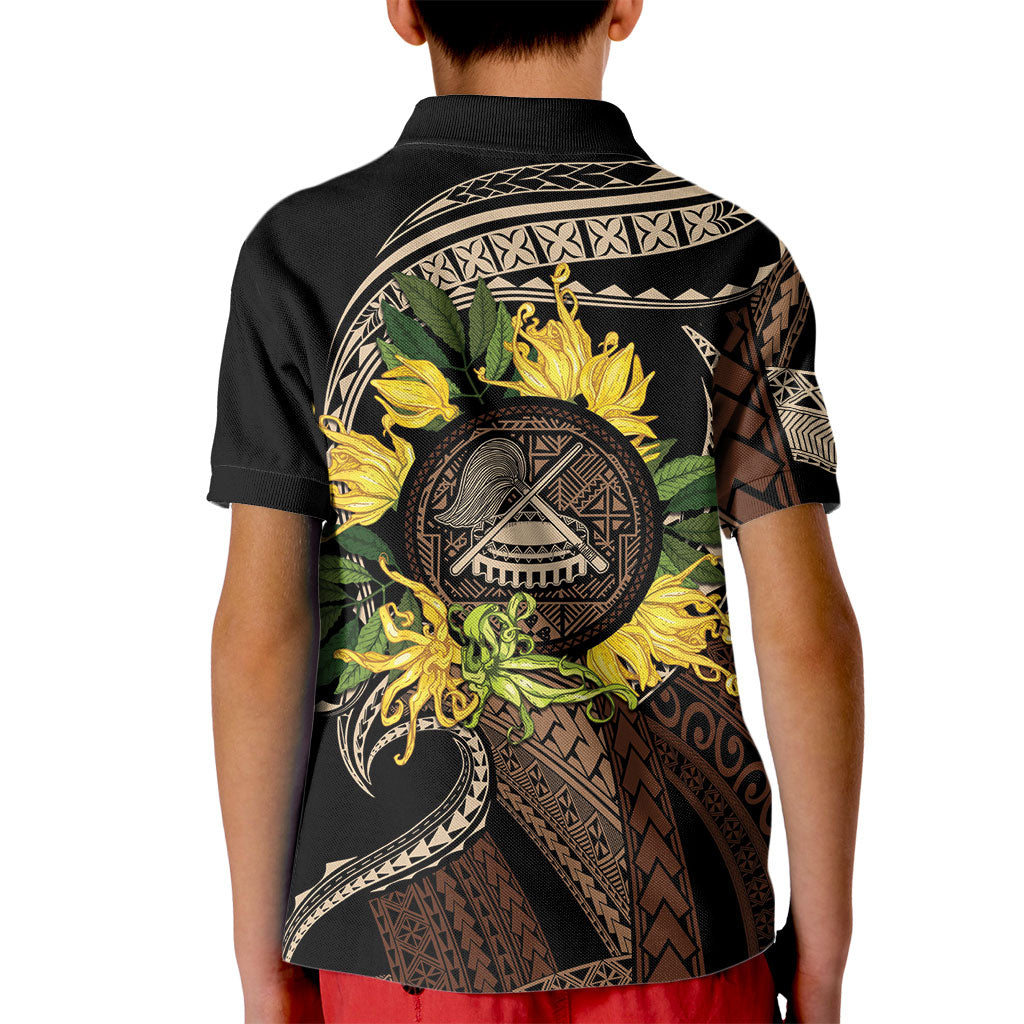 Samoa Moso'oi Flowers Tatau Kid Polo Shirt Festive Tapa Brown LT7 - Polynesian Pride