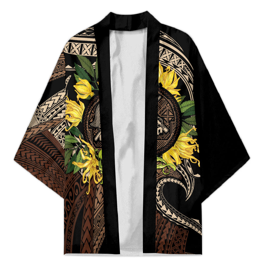 Samoa Moso'oi Flowers Tatau Kimono Festive Tapa Brown LT7 Unisex Brown - Polynesian Pride