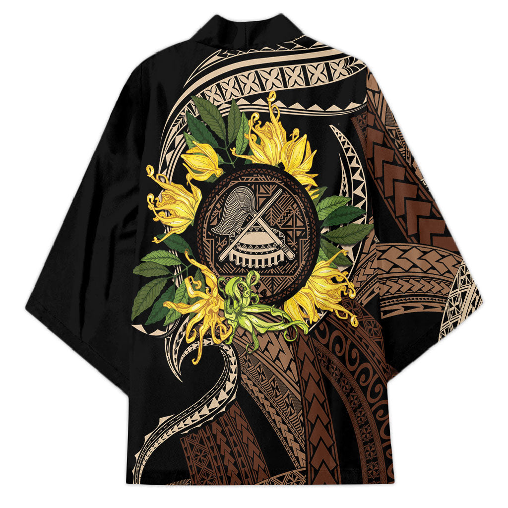 Samoa Moso'oi Flowers Tatau Kimono Festive Tapa Brown LT7 - Polynesian Pride