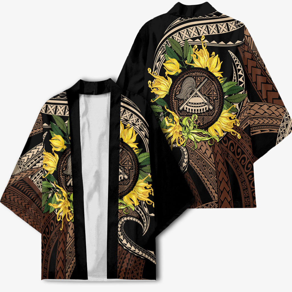 Samoa Moso'oi Flowers Tatau Kimono Festive Tapa Brown LT7 - Polynesian Pride