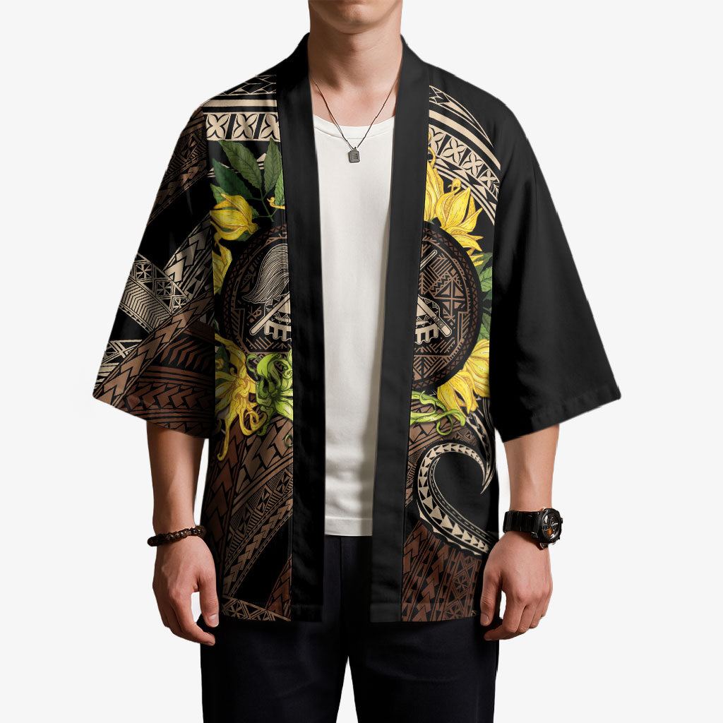 Samoa Moso'oi Flowers Tatau Kimono Festive Tapa Brown LT7 - Polynesian Pride