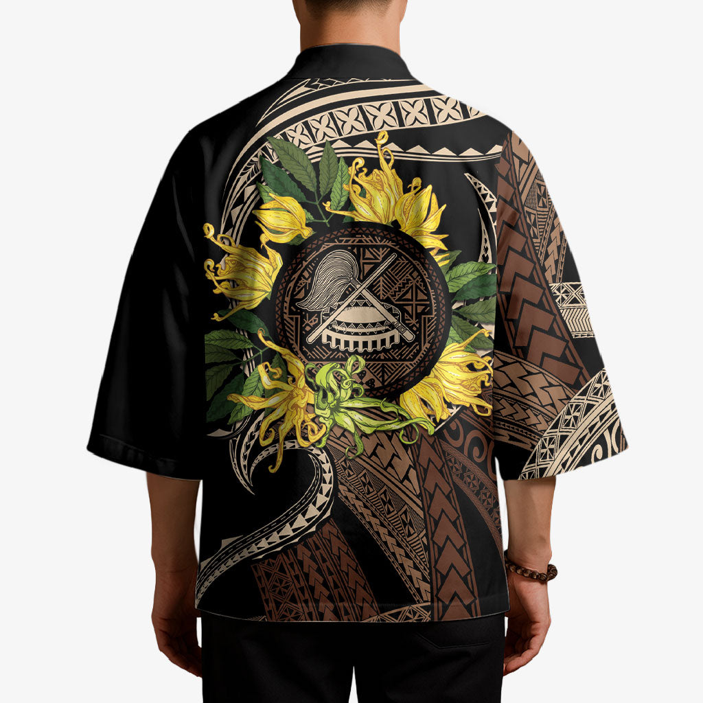 Samoa Moso'oi Flowers Tatau Kimono Festive Tapa Brown LT7 - Polynesian Pride