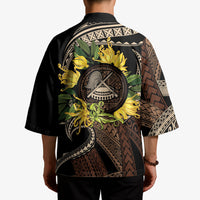 Samoa Moso'oi Flowers Tatau Kimono Festive Tapa Brown LT7 - Polynesian Pride