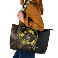 Samoa Moso'oi Flowers Tatau Leather Tote Bag Festive Tapa Brown LT7 Brown - Polynesian Pride