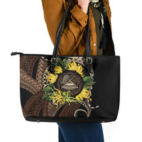 Samoa Moso'oi Flowers Tatau Leather Tote Bag Festive Tapa Brown LT7 - Polynesian Pride