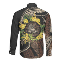 Samoa Moso'oi Flowers Tatau Long Sleeve Button Shirt Festive Tapa Brown LT7 - Polynesian Pride