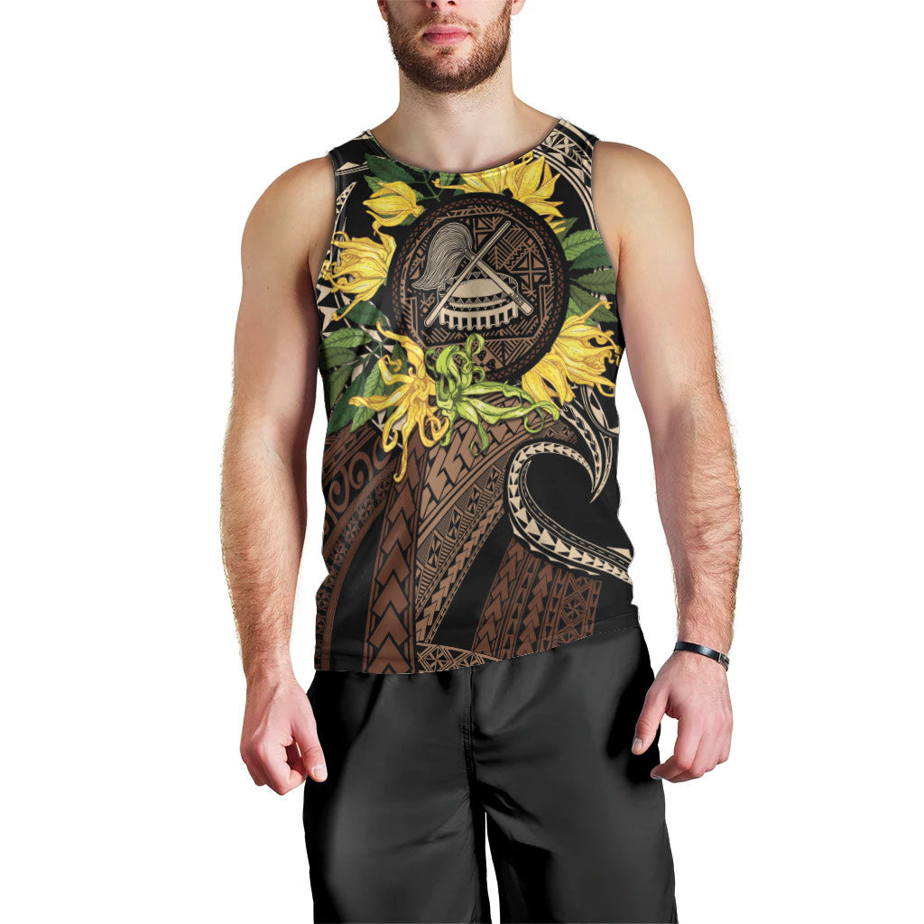 Samoa Moso'oi Flowers Tatau Men Tank Top Festive Tapa Brown LT7 - Polynesian Pride