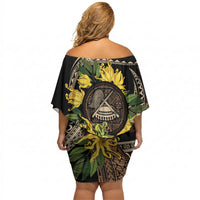 Samoa Moso'oi Flowers Tatau Off Shoulder Short Dress Festive Tapa Brown LT7 - Polynesian Pride