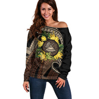 Samoa Moso'oi Flowers Tatau Off Shoulder Sweater Festive Tapa Brown LT7 Women Brown - Polynesian Pride