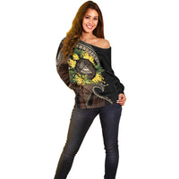 Samoa Moso'oi Flowers Tatau Off Shoulder Sweater Festive Tapa Brown LT7 - Polynesian Pride