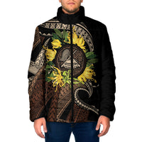 Samoa Moso'oi Flowers Tatau Padded Jacket Festive Tapa Brown LT7 Men Brown - Polynesian Pride