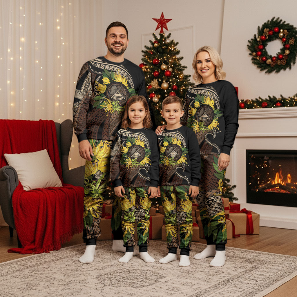 Samoa Moso'oi Flowers Tatau Christmas Pajama Set Festive Tapa Brown LT7 - Polynesian Pride