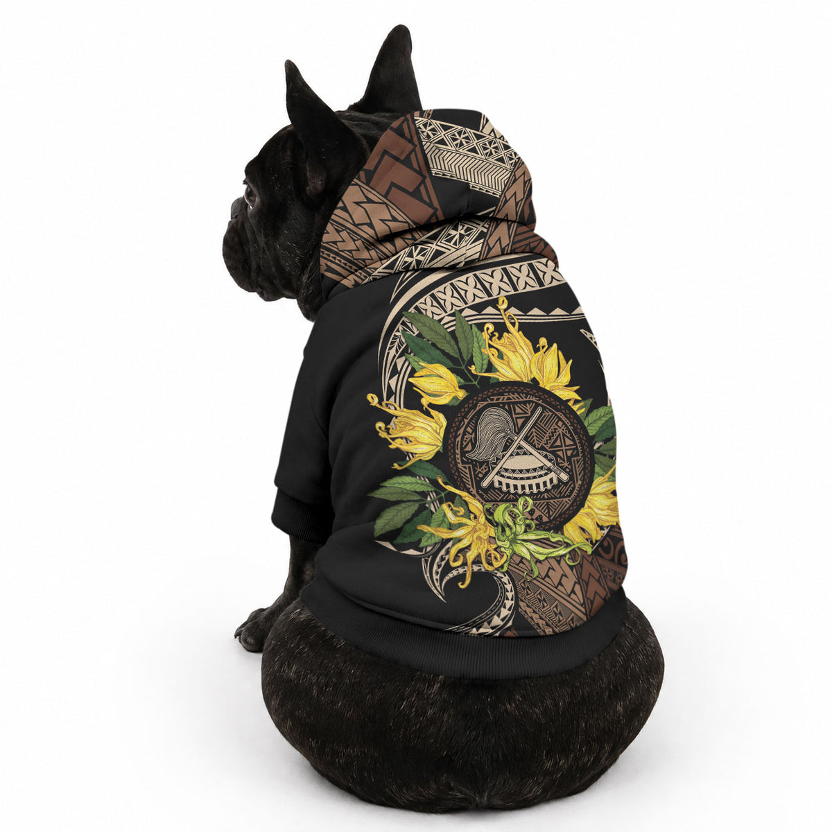 Samoa Moso'oi Flowers Tatau Pet Hoodie Festive Tapa Brown LT7 - Polynesian Pride