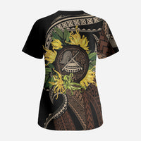Samoa Moso'oi Flowers Tatau Scrub Top Festive Tapa Brown LT7 - Polynesian Pride