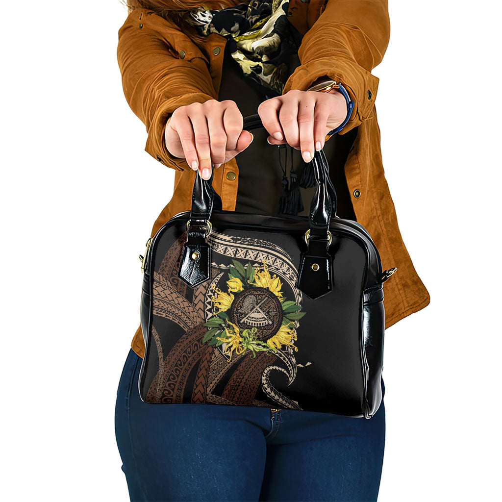 Samoa Moso'oi Flowers Tatau Shoulder Handbag Festive Tapa Brown LT7 One Size Brown - Polynesian Pride