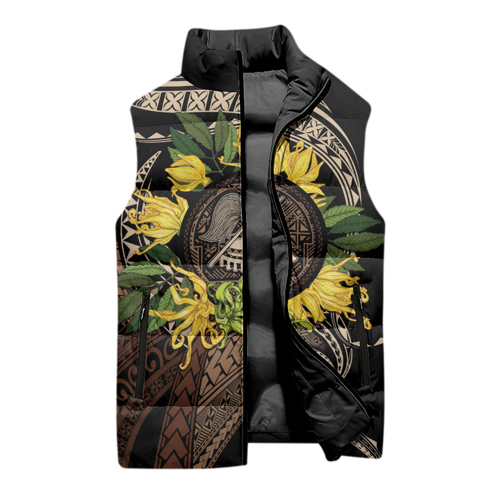 Samoa Moso'oi Flowers Tatau Sleeveless Puffer Jacket Festive Tapa Brown LT7 - Polynesian Pride