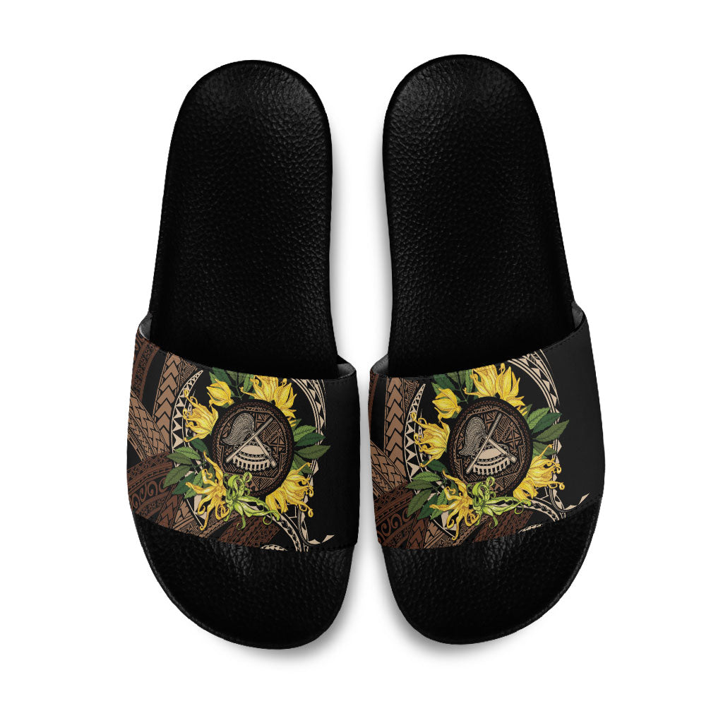 Samoa Moso'oi Flowers Tatau Slide Sandals Festive Tapa Brown LT7 Brown - Polynesian Pride