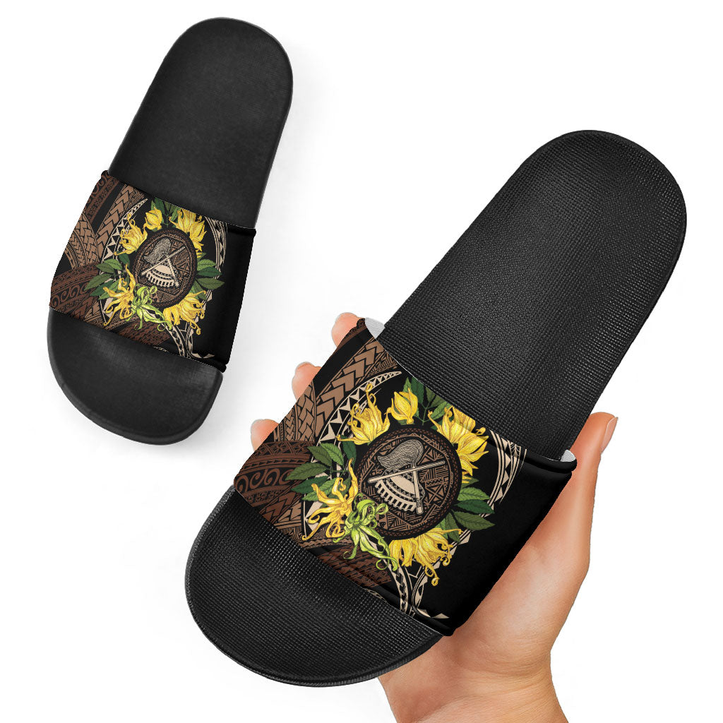 Samoa Moso'oi Flowers Tatau Slide Sandals Festive Tapa Brown LT7 - Polynesian Pride