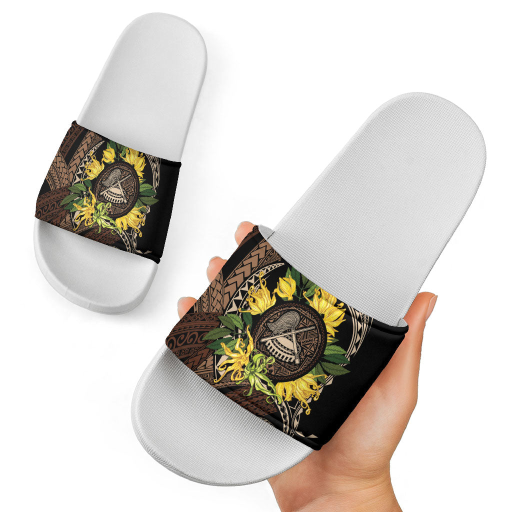 Samoa Moso'oi Flowers Tatau Slide Sandals Festive Tapa Brown LT7 - Polynesian Pride