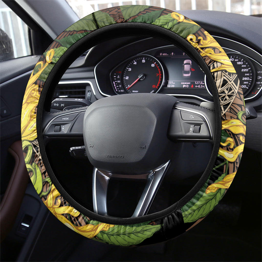 Samoa Moso'oi Flowers Tatau Steering Wheel Cover Festive Tapa Brown LT7 - Polynesian Pride