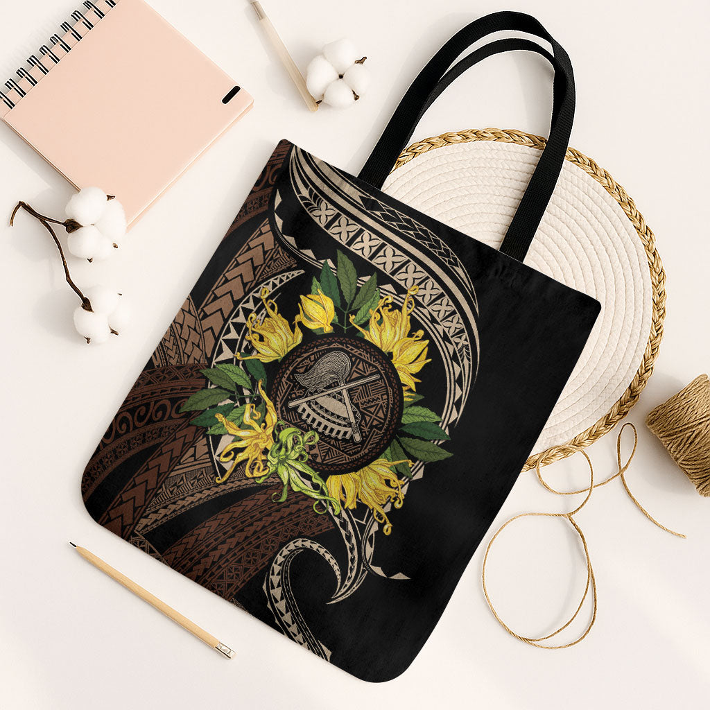 Samoa Moso'oi Flowers Tatau Tote Bag Festive Tapa Brown LT7 Black Strap One Size Brown - Polynesian Pride