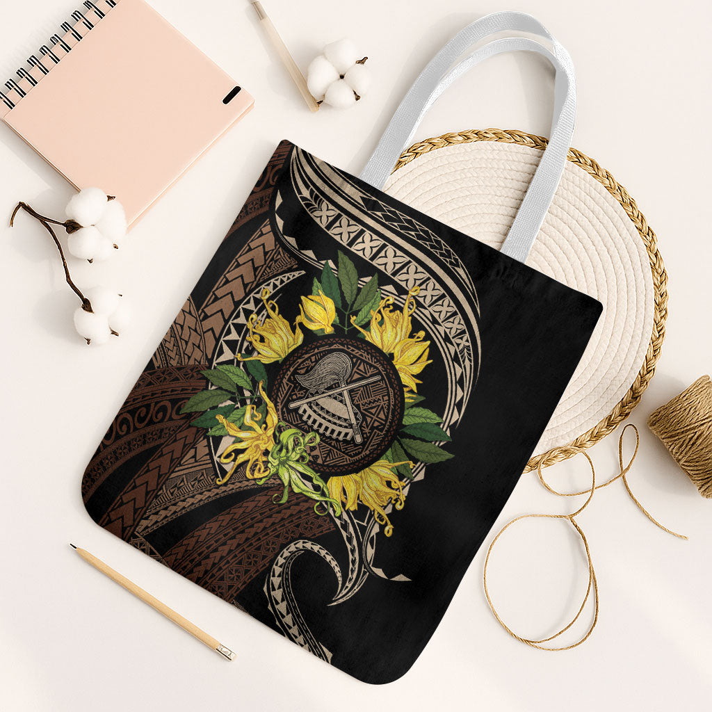 Samoa Moso'oi Flowers Tatau Tote Bag Festive Tapa Brown LT7 White Strap One Size Brown - Polynesian Pride