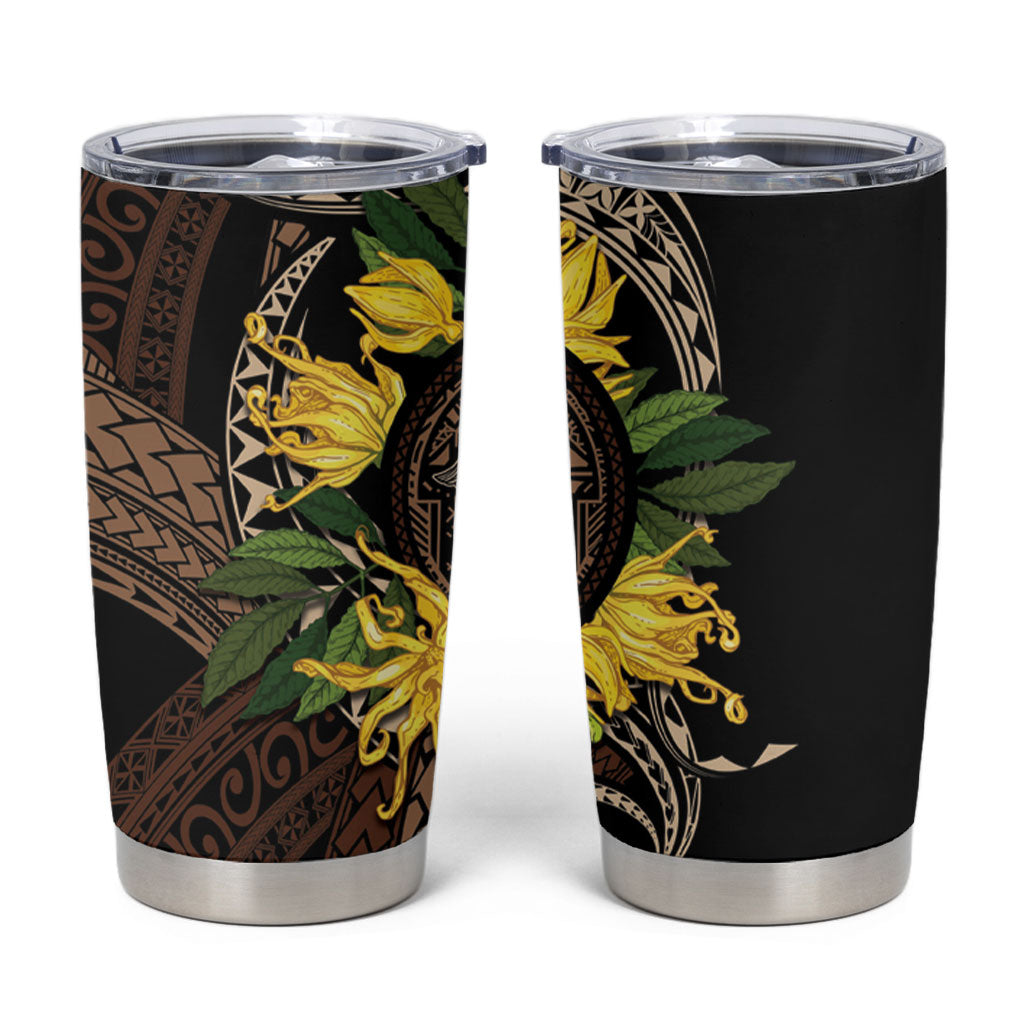 Samoa Moso'oi Flowers Tatau Tumbler Cup Festive Tapa Brown LT7 Brown - Polynesian Pride