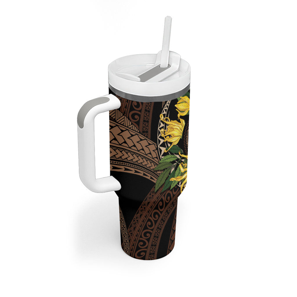 Samoa Moso'oi Flowers Tatau Tumbler With Handle Festive Tapa Brown LT7 - Polynesian Pride