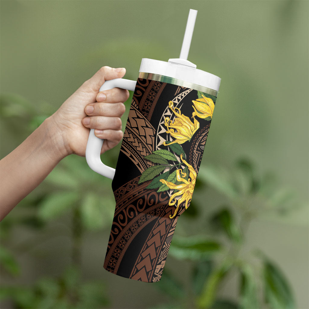 Samoa Moso'oi Flowers Tatau Tumbler With Handle Festive Tapa Brown LT7 - Polynesian Pride