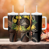Samoa Moso'oi Flowers Tatau Tumbler With Handle Festive Tapa Brown LT7 - Polynesian Pride