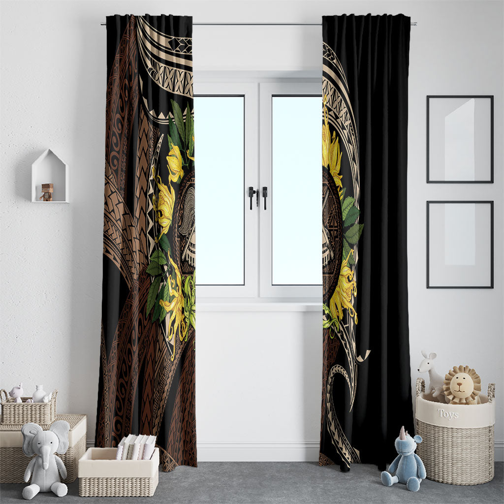 Samoa Moso'oi Flowers Tatau Window Curtain Festive Tapa Brown LT7 - Polynesian Pride