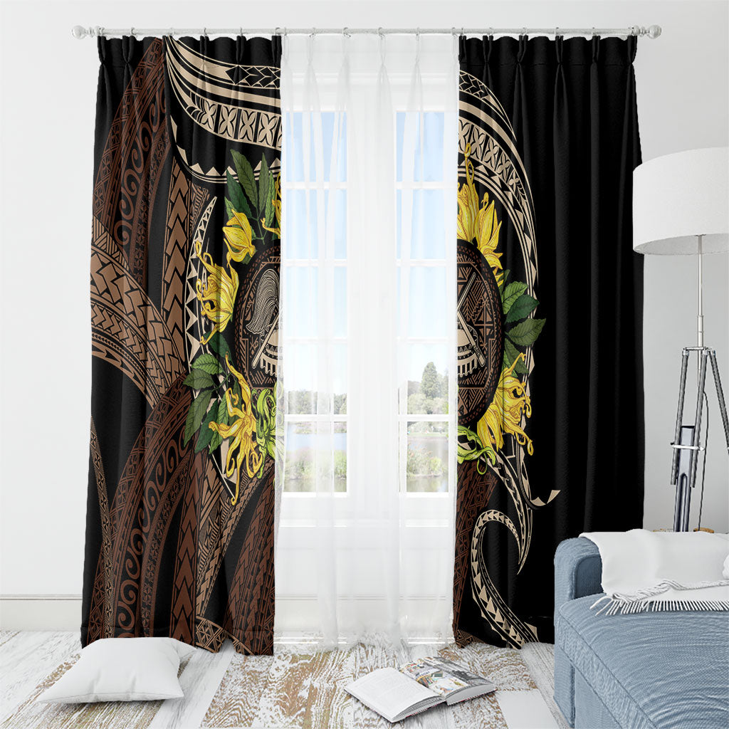 Samoa Moso'oi Flowers Tatau Window Curtain Festive Tapa Brown LT7 - Polynesian Pride