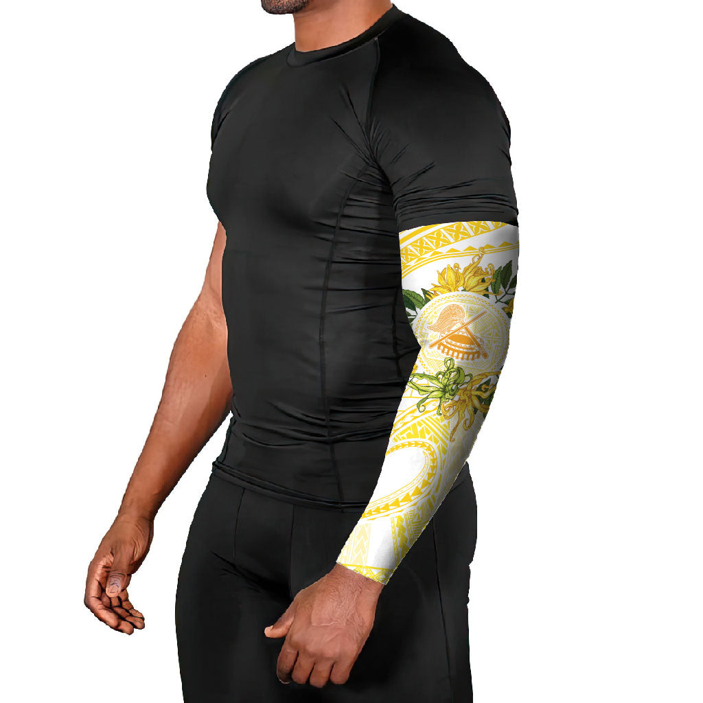 Samoa Moso'oi Flowers Tatau Arm Sleeves Festive Golden White LT7 - Polynesian Pride