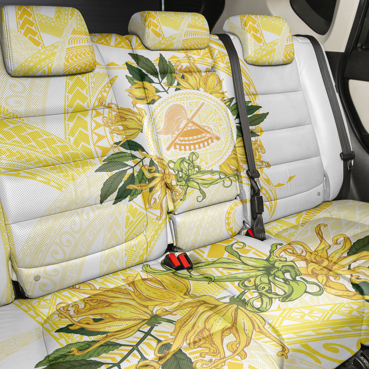 Samoa Moso'oi Flowers Tatau Back Car Seat Cover Festive Golden White LT7 - Polynesian Pride