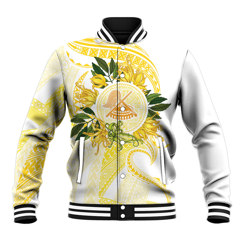 Samoa Moso'oi Flowers Tatau Baseball Jacket Festive Golden White LT7 Unisex Gold - Polynesian Pride