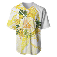 Samoa Moso'oi Flowers Tatau Baseball Jersey Festive Golden White LT7 Gold - Polynesian Pride