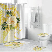 Samoa Moso'oi Flowers Tatau Bathroom Set Festive Golden White LT7 Bathroom Set (4 pcs) Gold - Polynesian Pride
