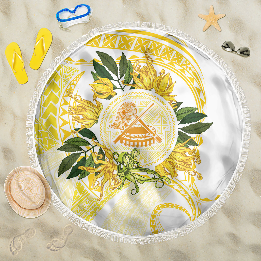 Samoa Moso'oi Flowers Tatau Beach Blanket Festive Golden White LT7 One Size 150cm Gold - Polynesian Pride