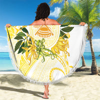 Samoa Moso'oi Flowers Tatau Beach Blanket Festive Golden White LT7 - Polynesian Pride