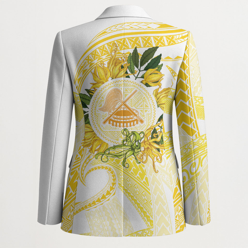 Samoa Moso'oi Flowers Tatau Blazer Festive Golden White LT7 - Polynesian Pride