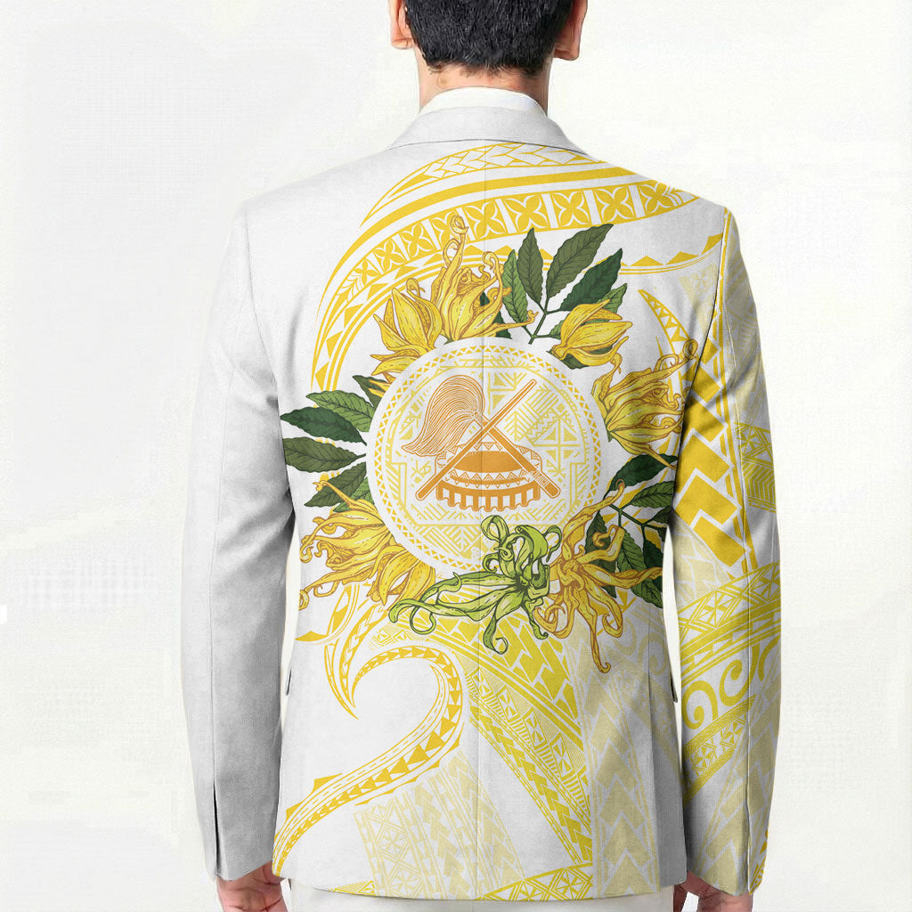 Samoa Moso'oi Flowers Tatau Blazer Festive Golden White LT7 - Polynesian Pride