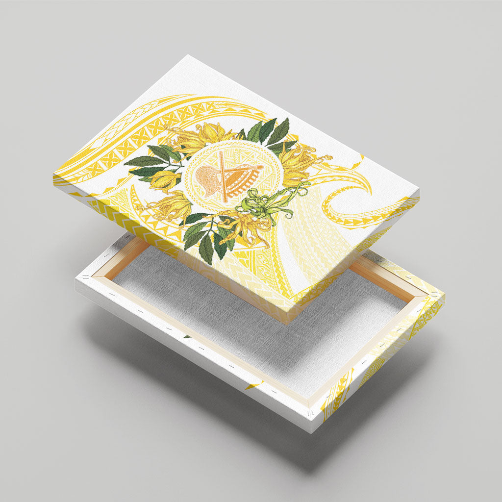 Samoa Moso'oi Flowers Tatau Canvas Wall Art Festive Golden White LT7 - Polynesian Pride