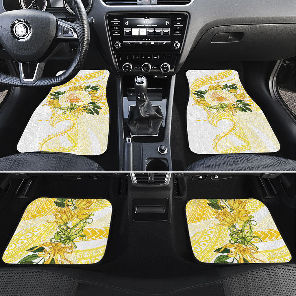 Samoa Moso'oi Flowers Tatau Car Mats Festive Golden White LT7 Set 4pcs Gold - Polynesian Pride