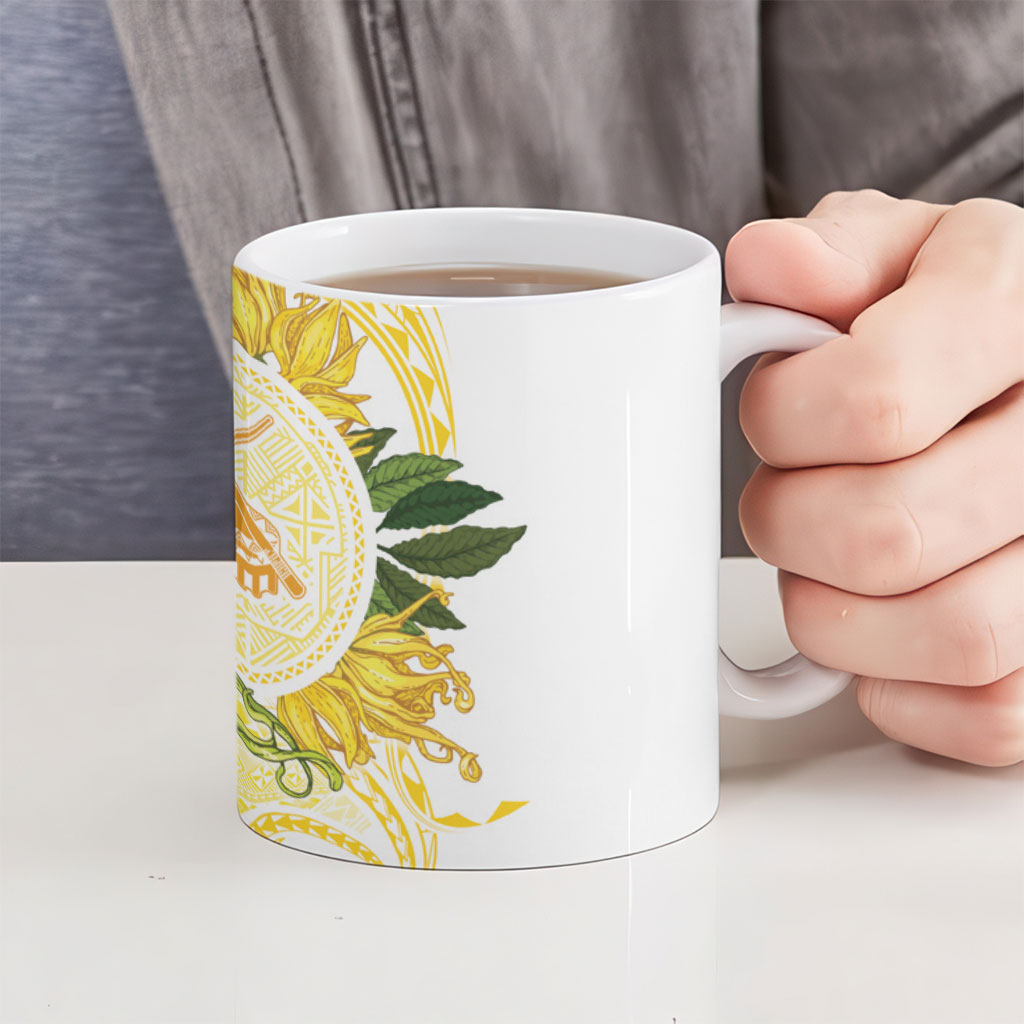 Samoa Moso'oi Flowers Tatau Ceramic Mug Festive Golden White LT7 - Polynesian Pride